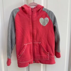 Old Navy 3T Girls Red/Pink and Gray Heart 2 Tone Zip-Up Hoodie Sweatshirt